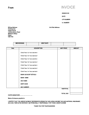 Blank Self Employed Printable Invoice Template  Form
