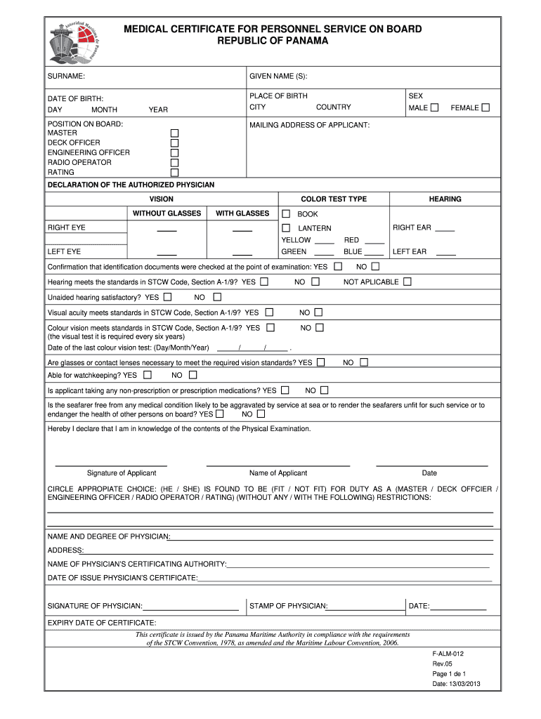  Panama Medical Form 2013-2024