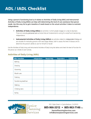 Printable Adl Checklist  Form