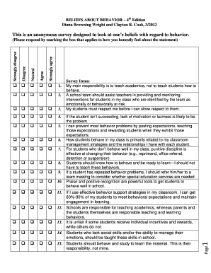 Beliefs About Behavior 4th Edition 30 Items DOC  Form