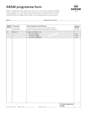 Arsm Programme Form