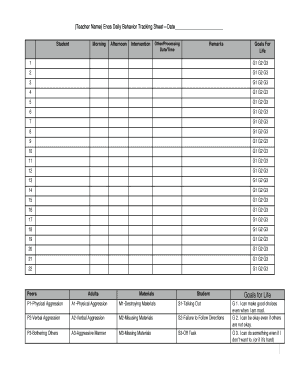 Behavior Tracking Sheet  Form