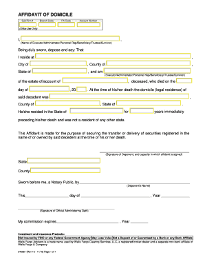 Wells Fargo Affidavit of Domicile  Form