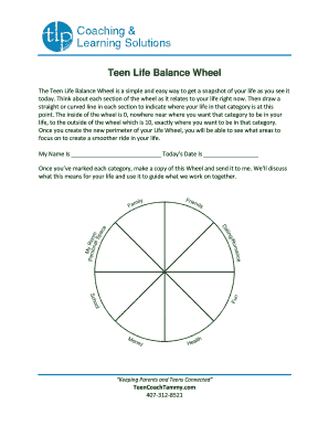Teen Life Balance Wheel  Form