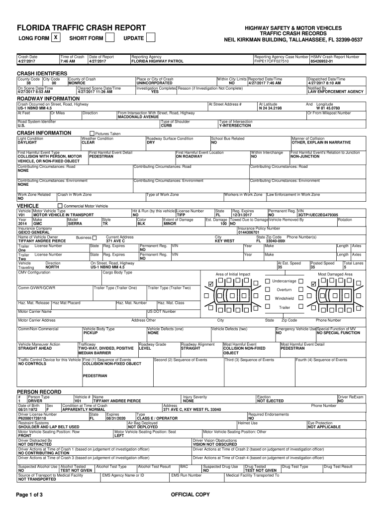 Crash Report Florida  Form