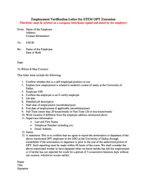 Opt Travel Letter from Employer Sample  Form