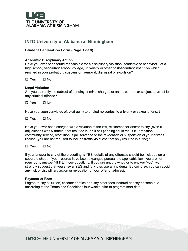 UAB Applicant Declaration Form into PartnerPortal