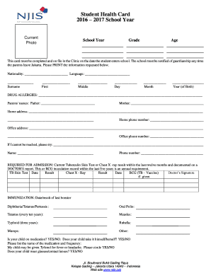 School Health Card Sample  Form