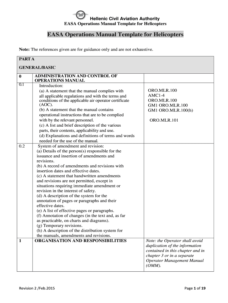 Easa Operations Manual Template  Form