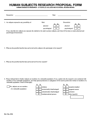  Human Subjects Research Proposal 2016-2024