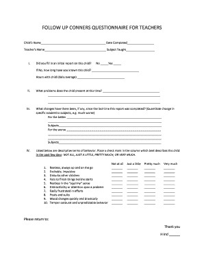 Conners Questionnaire Online  Form