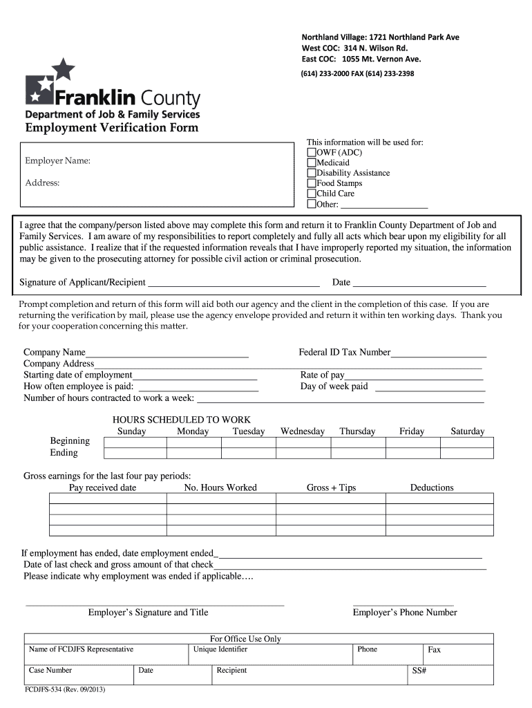 Odjfs Employment Verification Form Franklin County