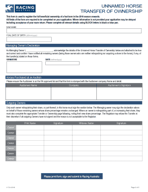  Unnamed Horse Transfer of Ownership 2016