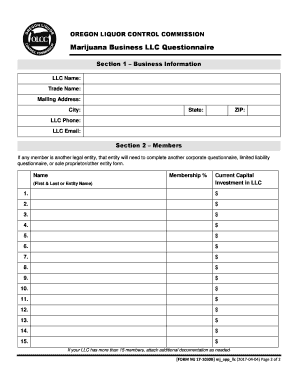 Marijuana Business LLC Questionnaire  Form