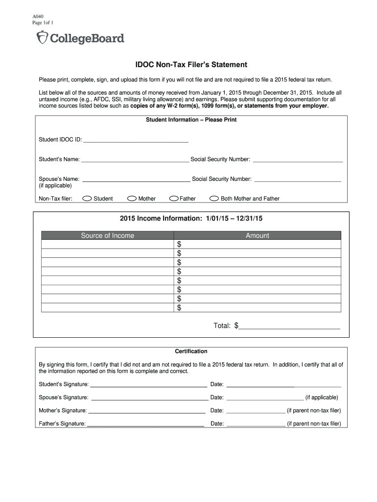 IDOC Non Tax Filer S Statement  Form