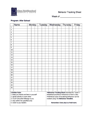 Behavior Tracking Sheet  Form