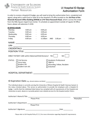 UI Hospital ID Badge Authorization Form UIC Center for Global