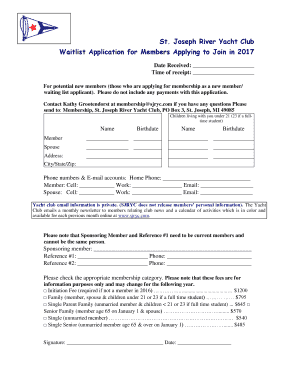 St Joseph River Yacht Club Membership  Form