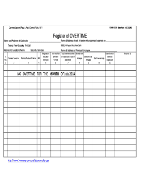 Register of OVERTIME  Form