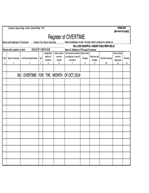 Overtime Register Format in Excel
