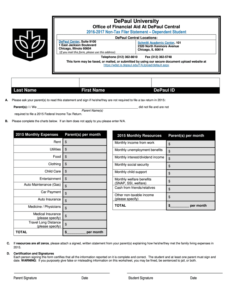 NON TAX FILER STATEMENT  Form