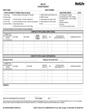  MetLife Change Request Form Louisiana Health Insurance 2016-2024