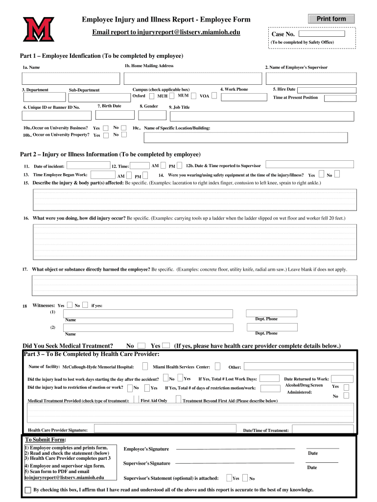  Employee Injury and Illness Report Employee Form 2017-2024