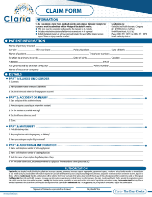 Claria Life and Health Insurance  Form