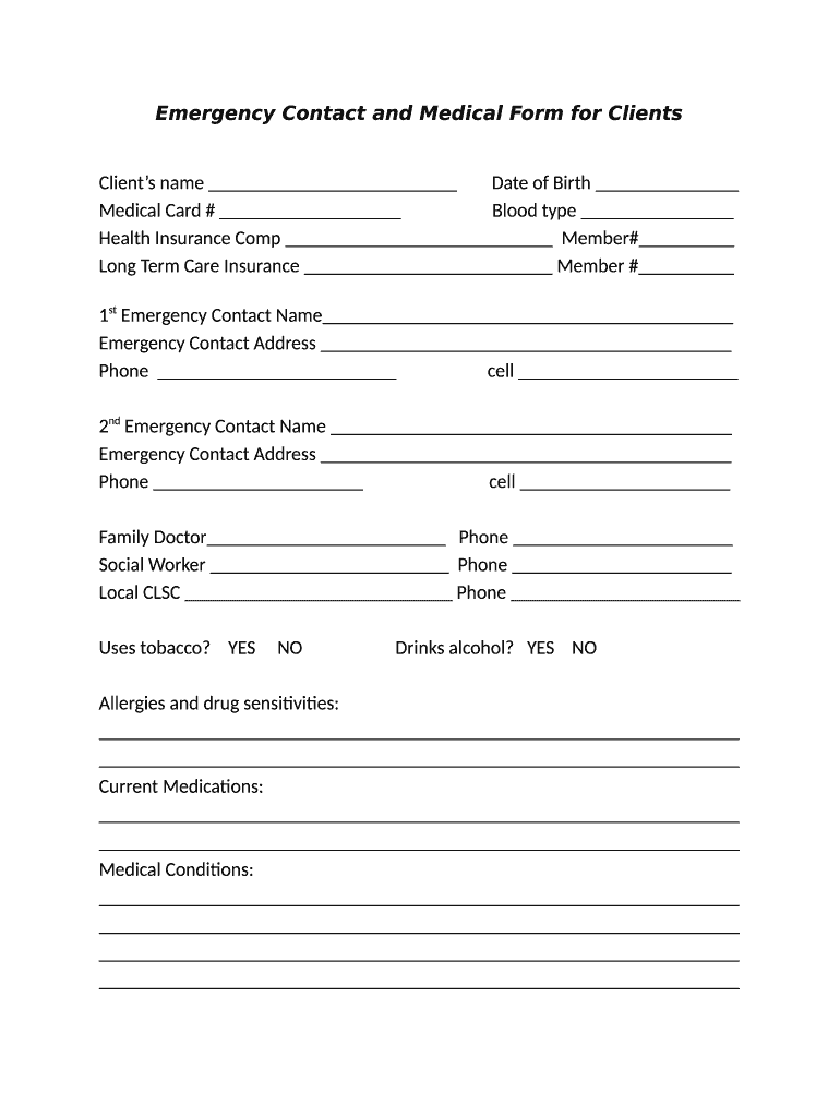 Client Emergency Contact Form