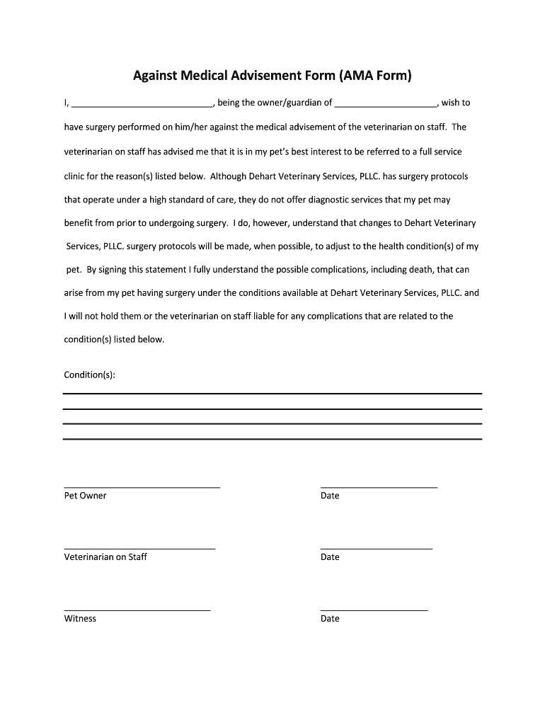 Against Medical Advisement Form AMA Form