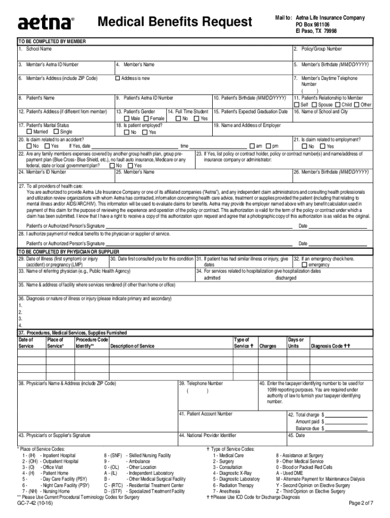 Aetna Medicare Medical Claim Reimbursement 20162024 Form Fill Out