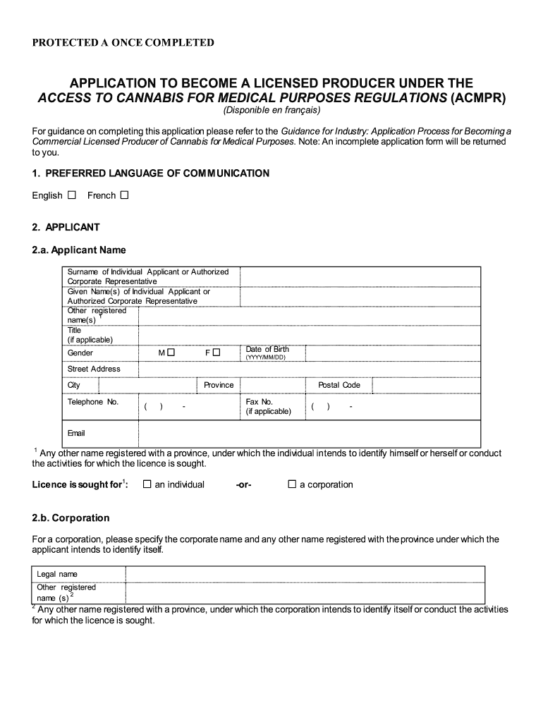 Application to Become a Licensed Producer  MarijuanaLaws Ca  Form