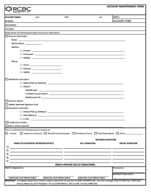 Rcbc Account Maintenance Form