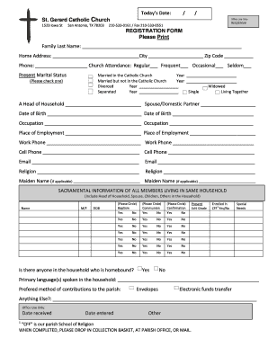 Parish Registration Form Saint Gerard Catholic Church