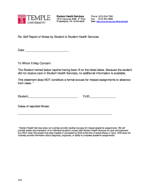 Self Report Excuse Note DOC  Form