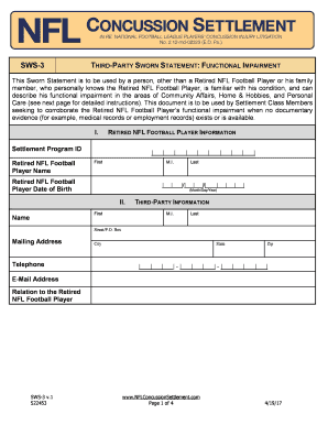 Third Party Sworn Statement Functional Impairment SWS 3 NFL  Form