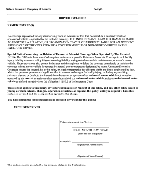 Safeco Driver Exclusion Form