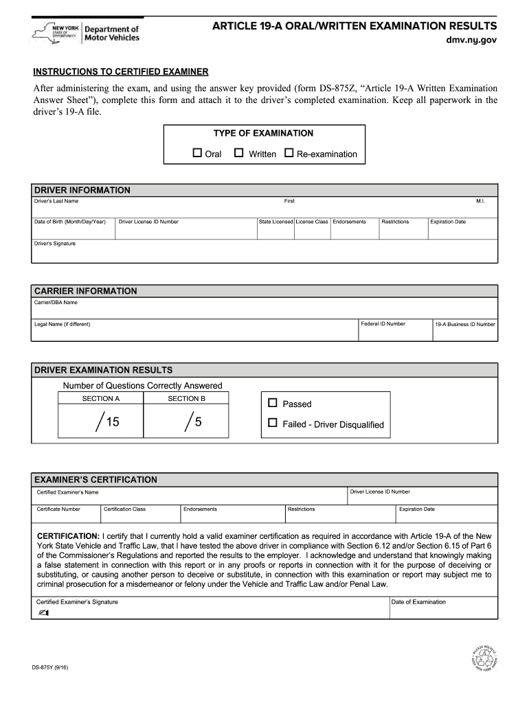  Article 19 a Written Examination 2016-2024