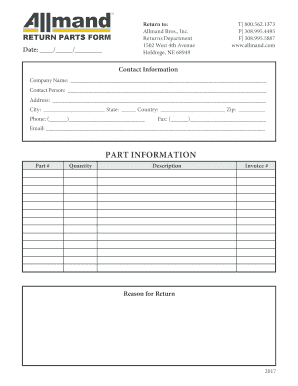 Parts Return Form