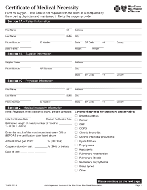 Certificate of Medical Necessity Form for Oxygen
