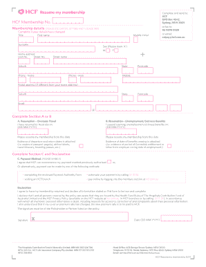 Resume My Membership Form HCF Health Insurance