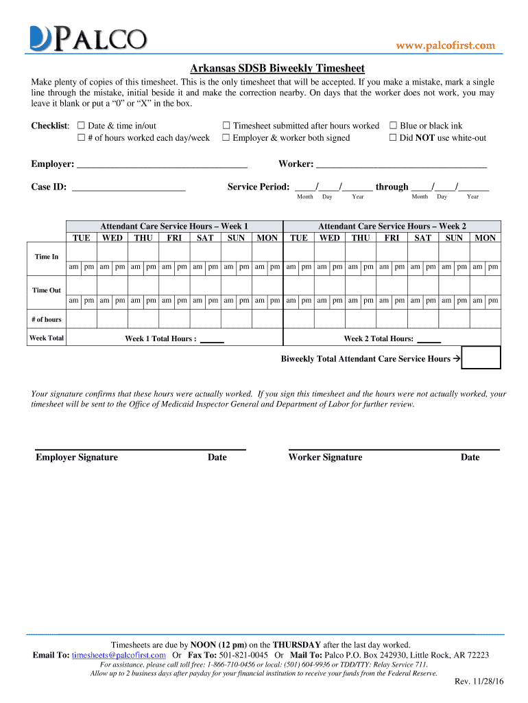  Palco Arkansas Timesheets 2016-2024