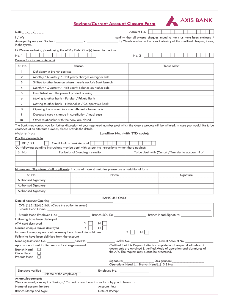 SavingsCurrent Account Closure Form Axis Bank