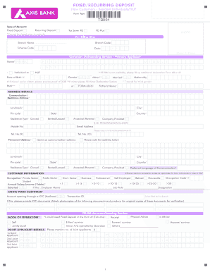 Axis Bank Fd Form for Existing Customer PDF