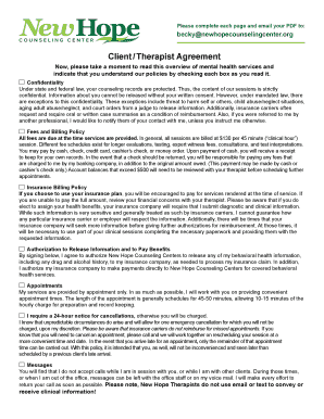 Clienttherapist Agreement New Hope Counseling Center  Form