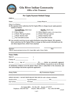 Per Capita Payment Method Change My Gila River  Form