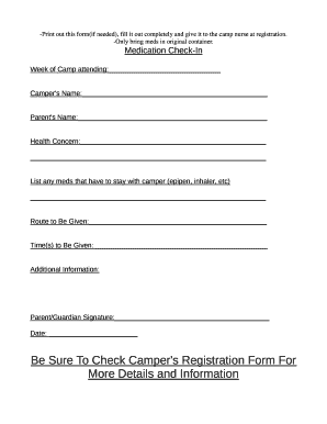 Medication Check in Form Flaming Spirit Christian Service Camp