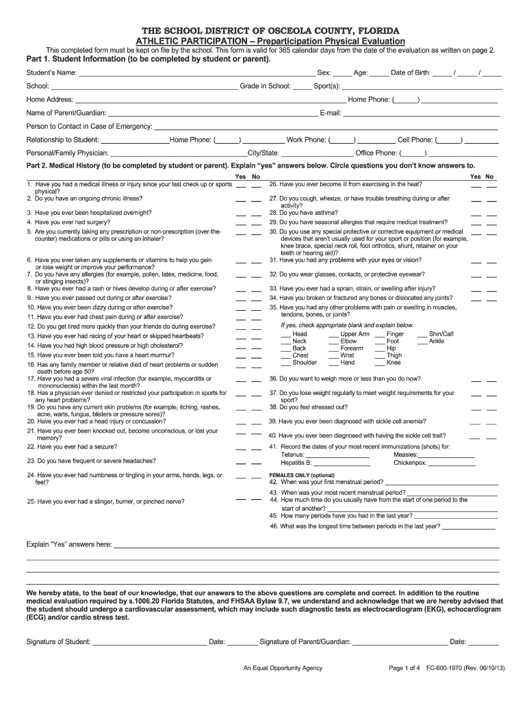  to Download the Athletic Forms School District of Osceola County 2013