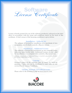 License Certificate Biacore  Form
