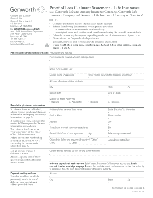 Proof of Loss Claimant Statement Life Insurance Genworth  Form